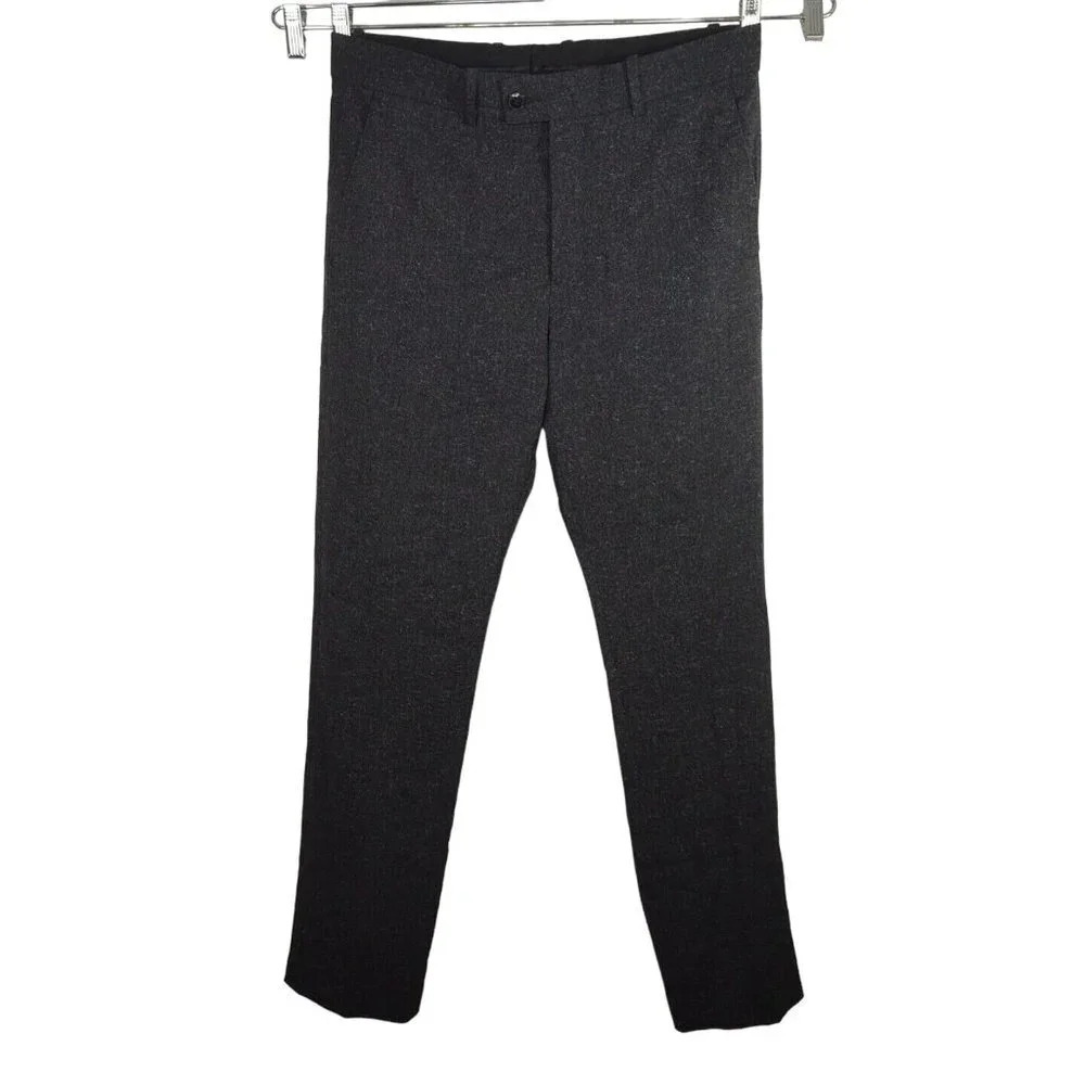 H&M Black Regular Fit Dress Pants Slim Leg Men Size 32 Reg. Flat Front Pockets